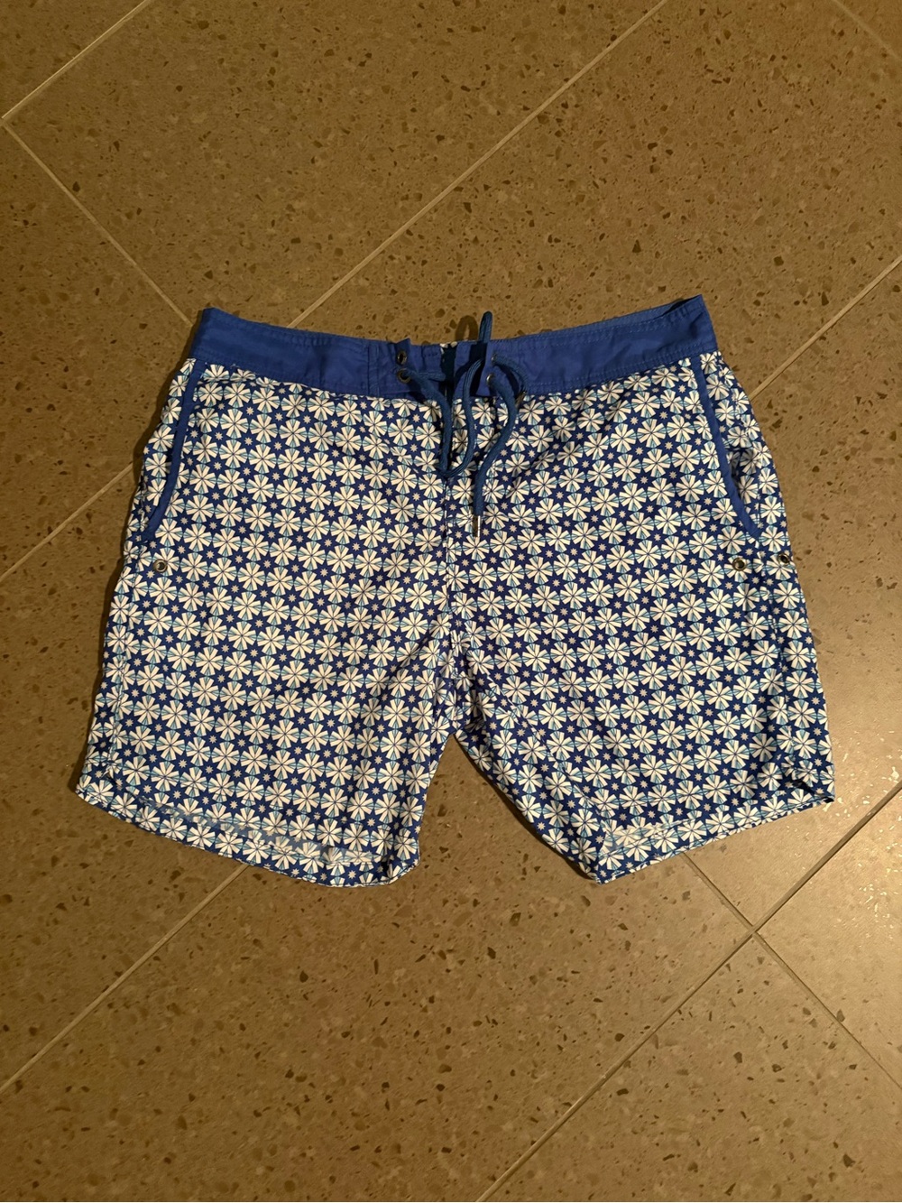 Mr.Swim Blue and White Floral Swim Trunks